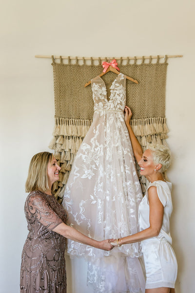 Bride getting ready white silk pajamas