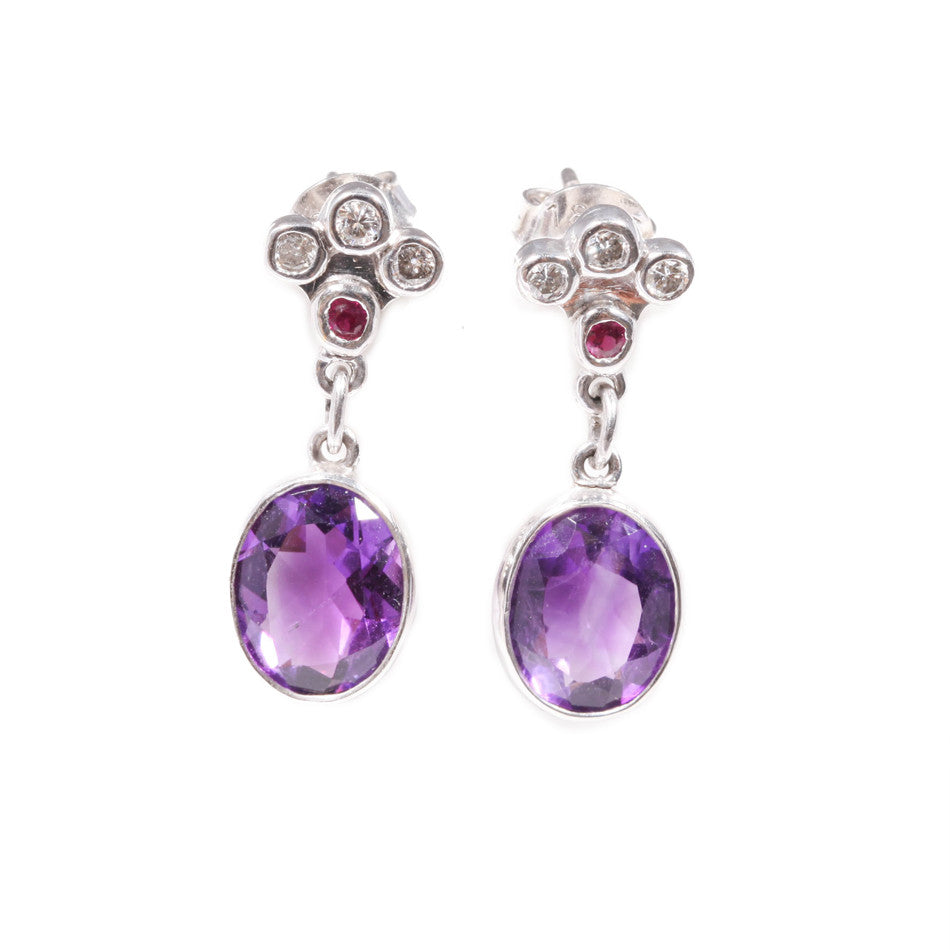 Amethyst, Diamond & Ruby Earrings in 18ct | Antique & Vintage Jewellery ...