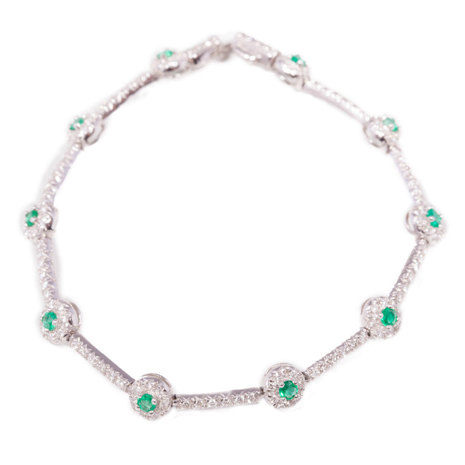 Diamond & Emerald Tennis Bracelet set in 14ct | Antique & Vintage
