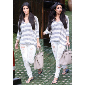 Kim Kardashian Style in Siwy Skinny jeans ripped white denim