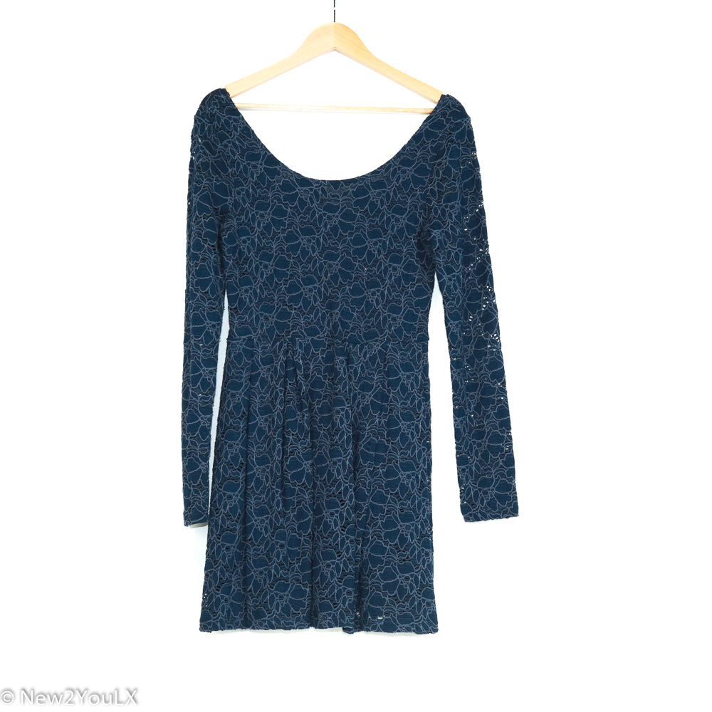 navy lace long sleeve dress