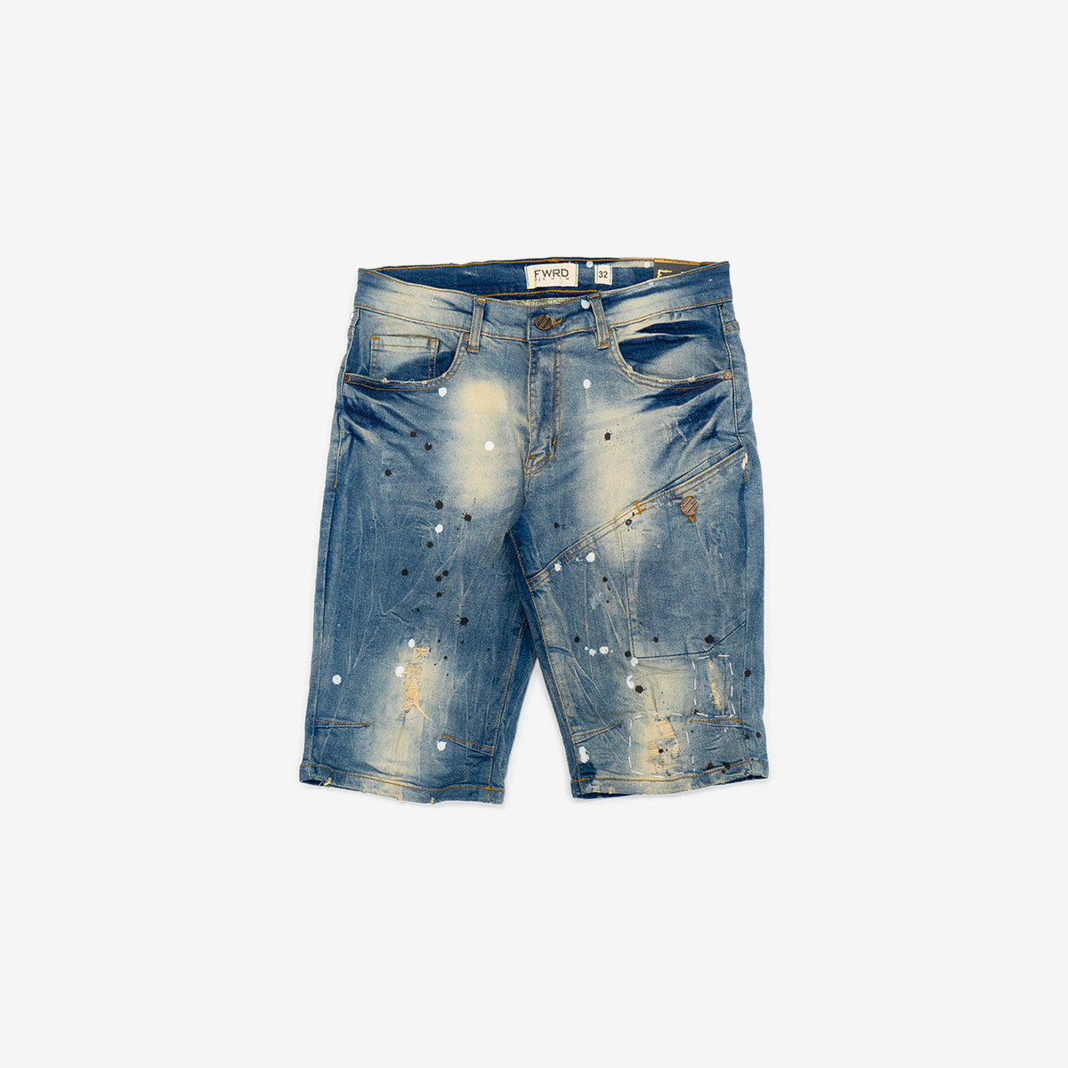 Evolution in Design Distressed Paint Splatter Denim Short