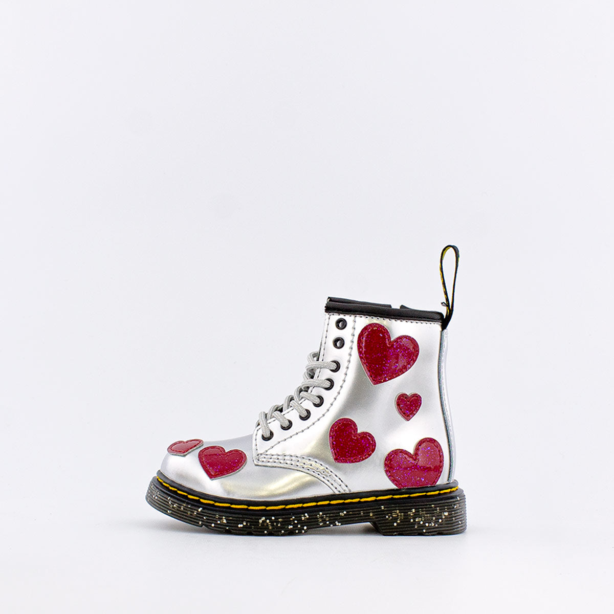 Dr. Martens 1460 Glitter Heart Patent Lace Up Boots (Infant/Toddler)