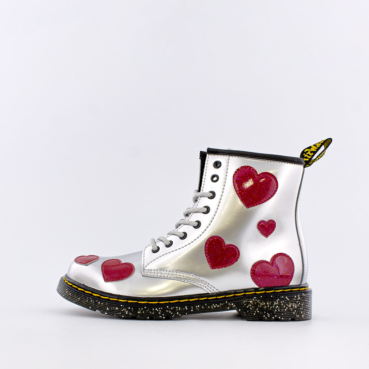Dr. Martens 1460 Glitter Heart Patent Lace Up Boots (Big Kids)