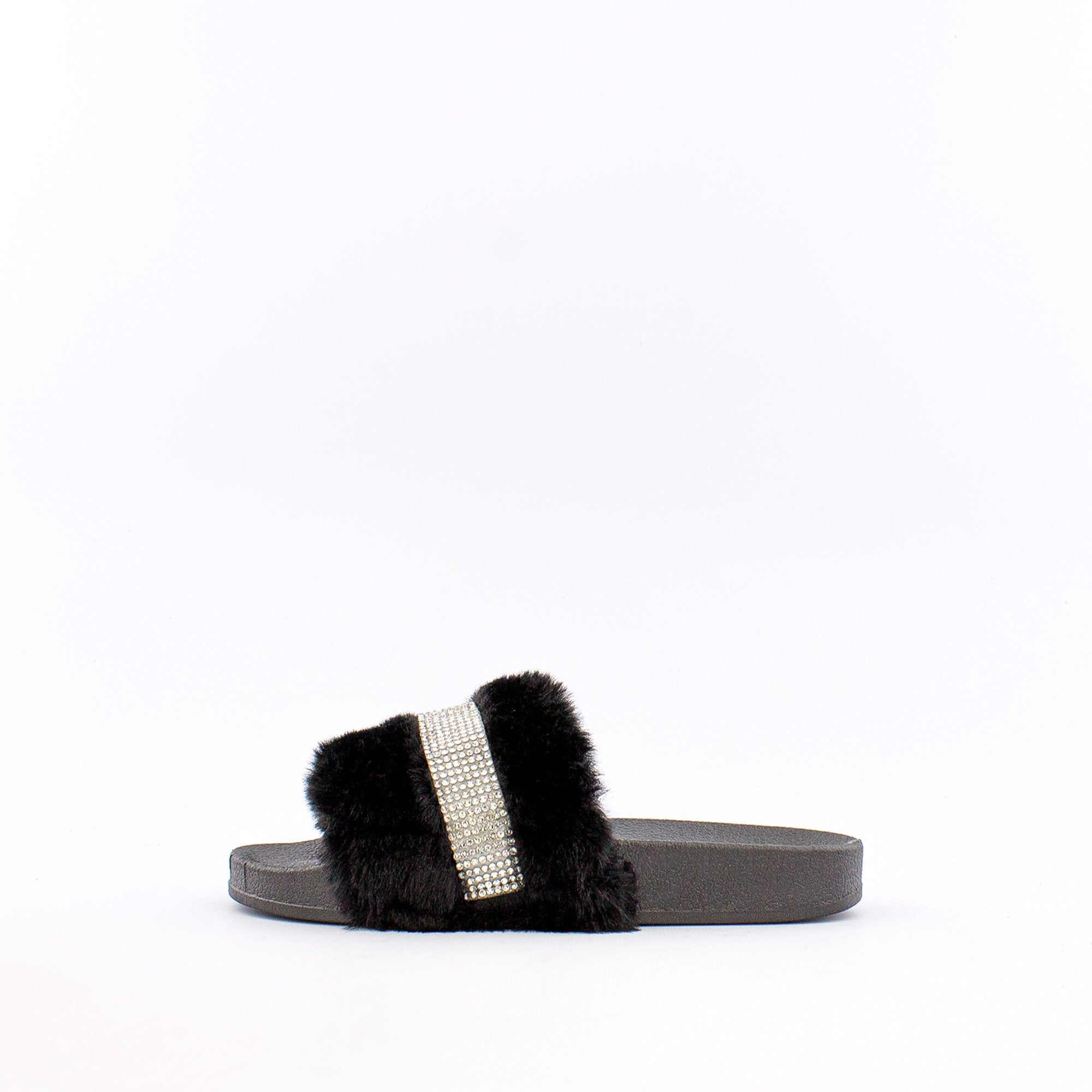 Rasolli Faux Fur Black Slides (Lil' Kids)