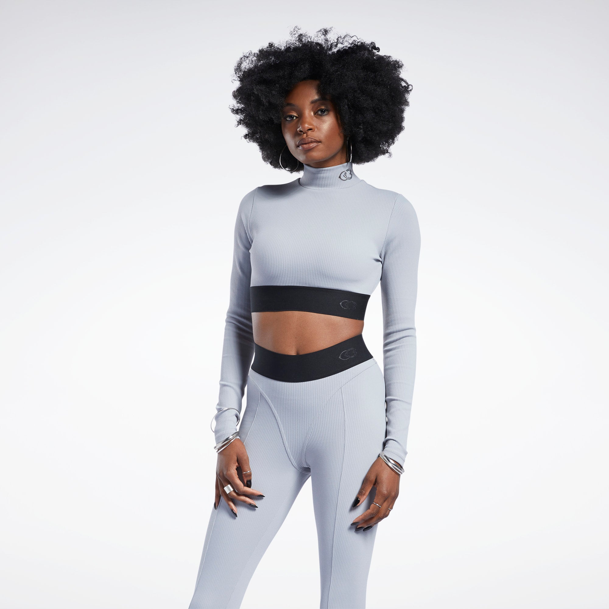 Reebok Cardi B Thick Rib Long Sleeve Crop Top