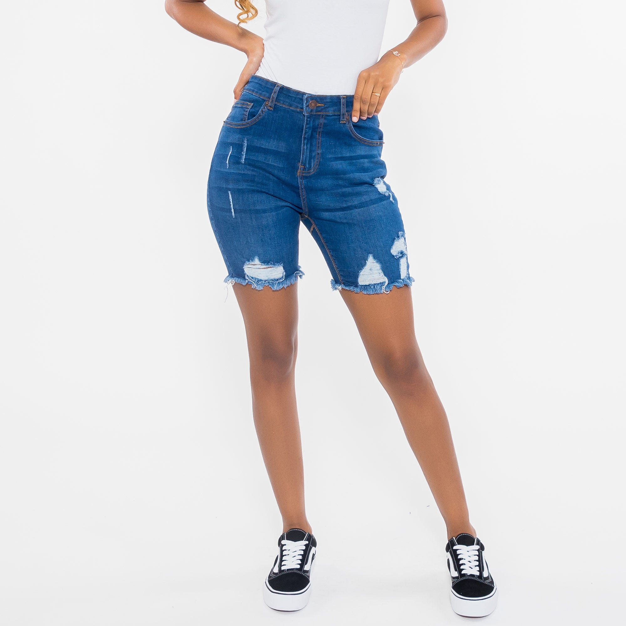 Miss YCMC Distressed Frayed Denim Jean Shorts