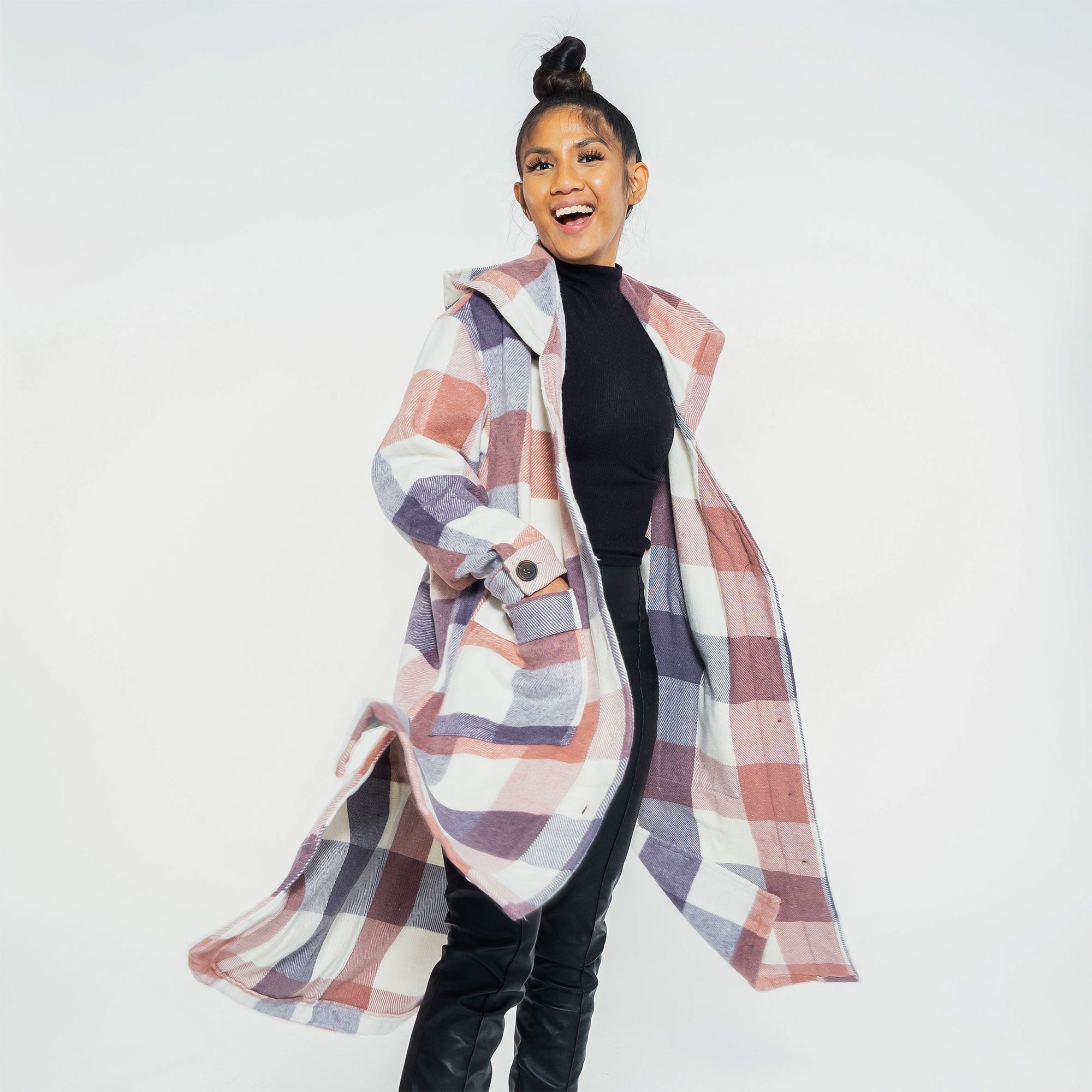 Ashley By 26 International plaid hooded shacket