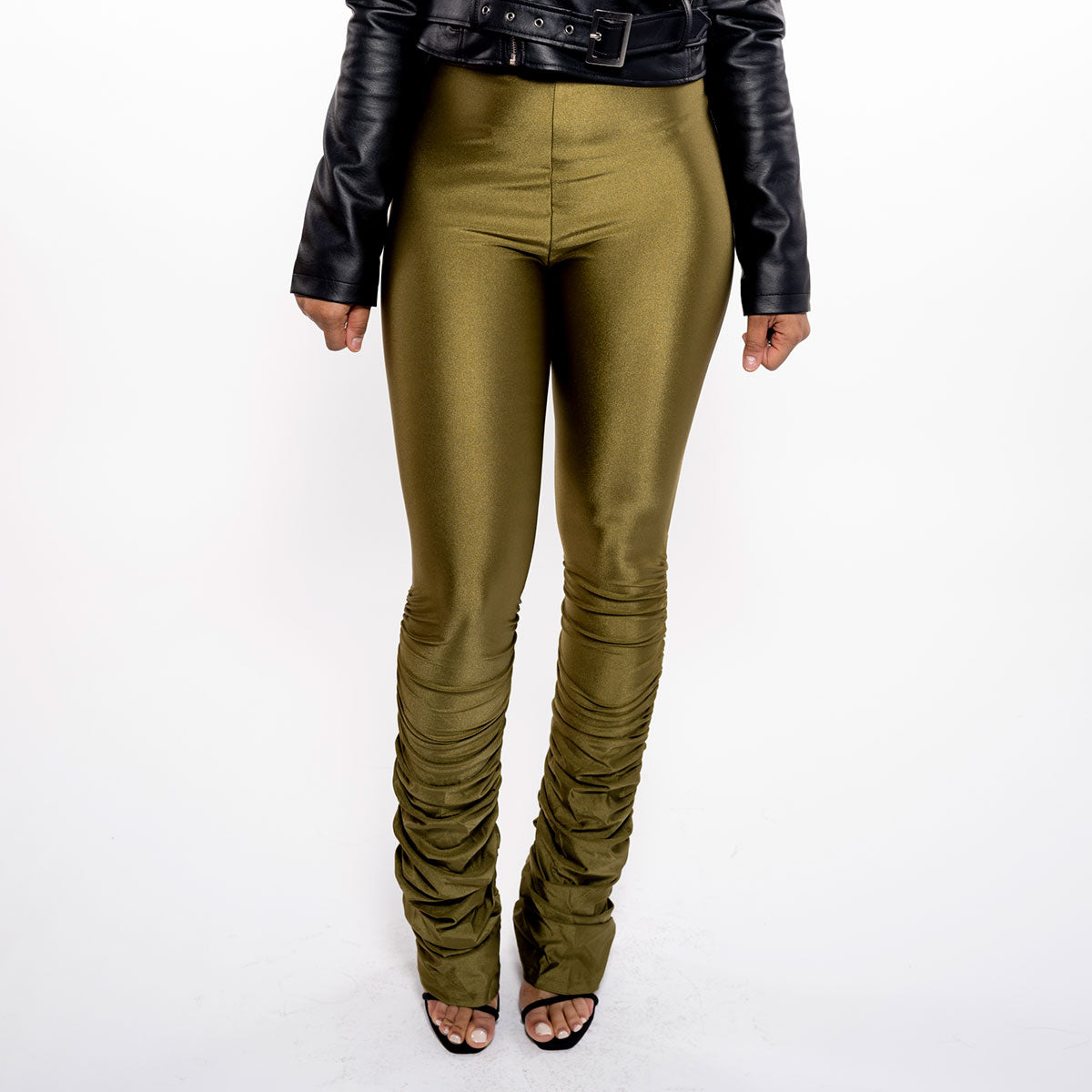 Image of SHINY STACKED RUCHED LEGGINGS