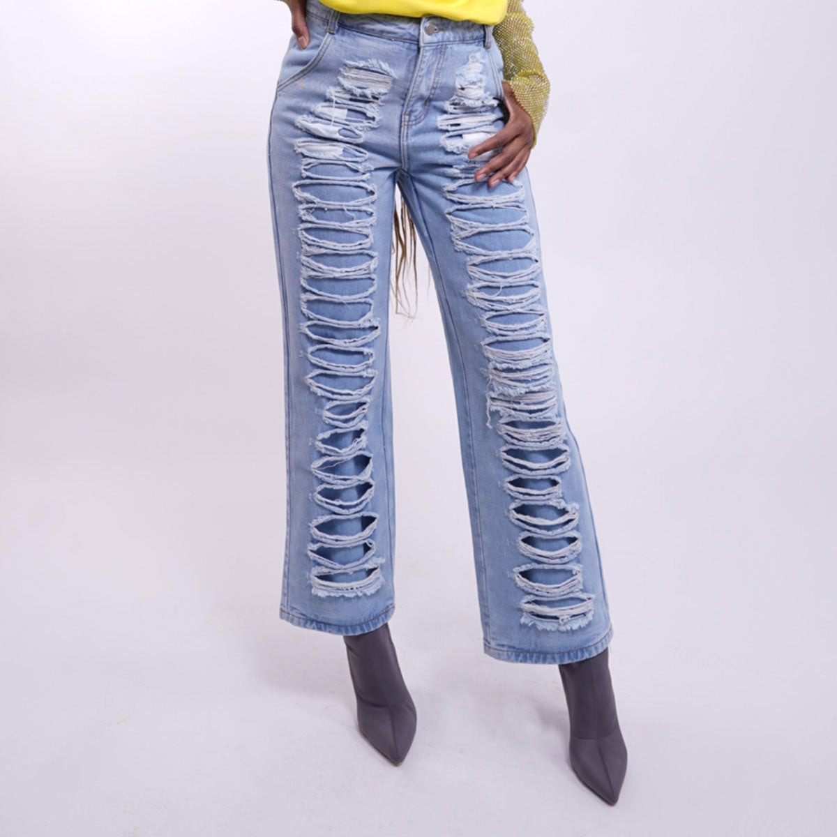 Miss YCMC Wide Distressed Denim Jean