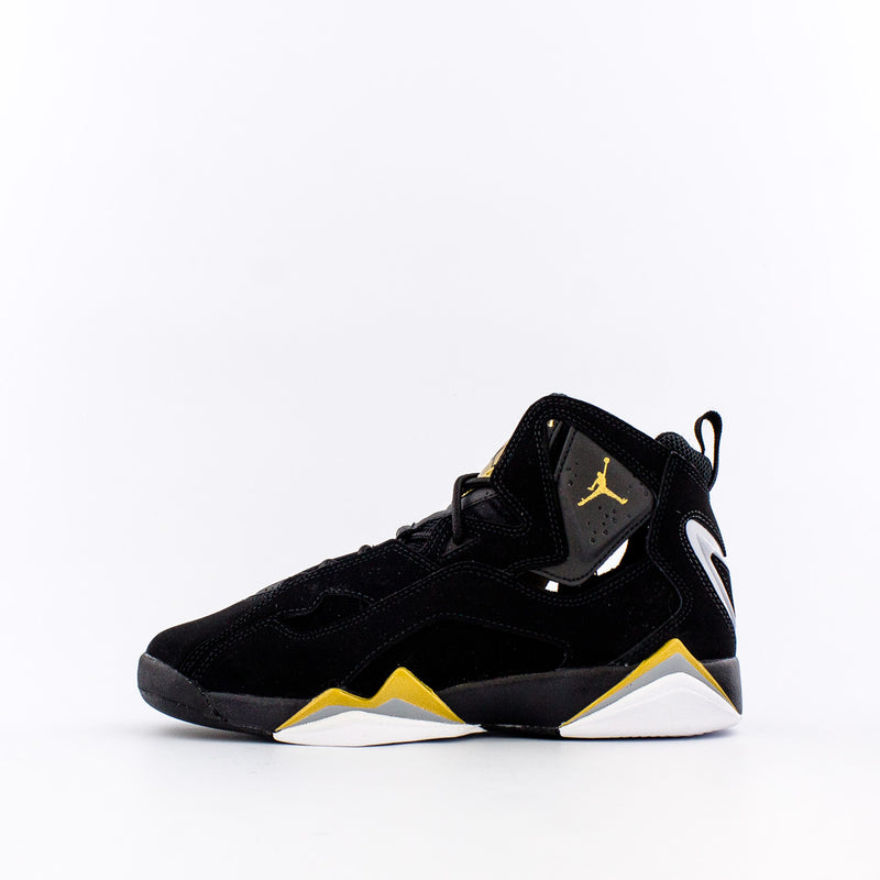 black and yellow flight jordans