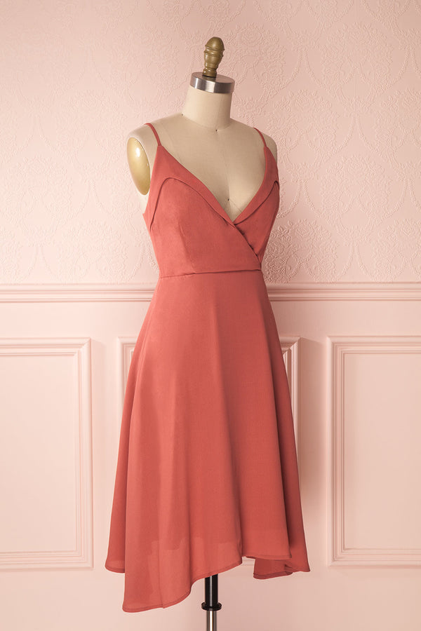 Andrya Petal Dusty Pink Plunging Neckline Short Dress | Boutique 1861
