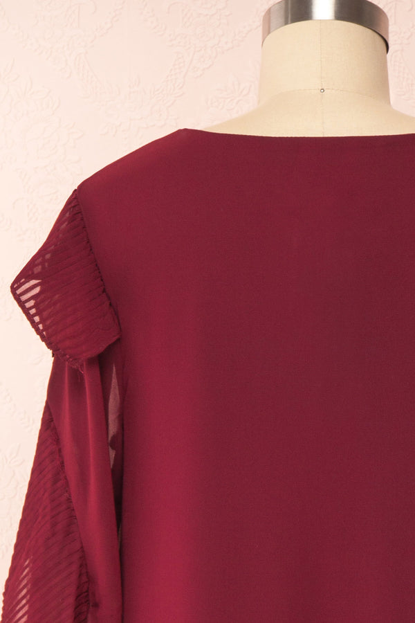 Anisha Burgundy Long Sleeve Dress w/ Frills | Boutique 1861