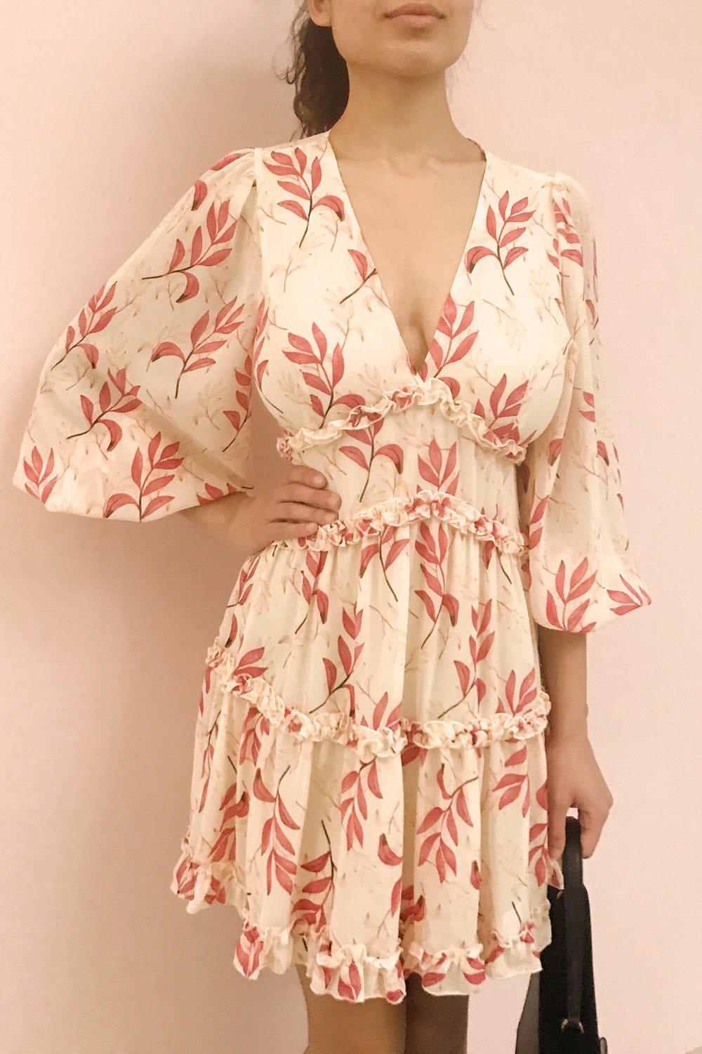 Celina Cream & Pink Long Sleeve Short Dress | Boutique 1861