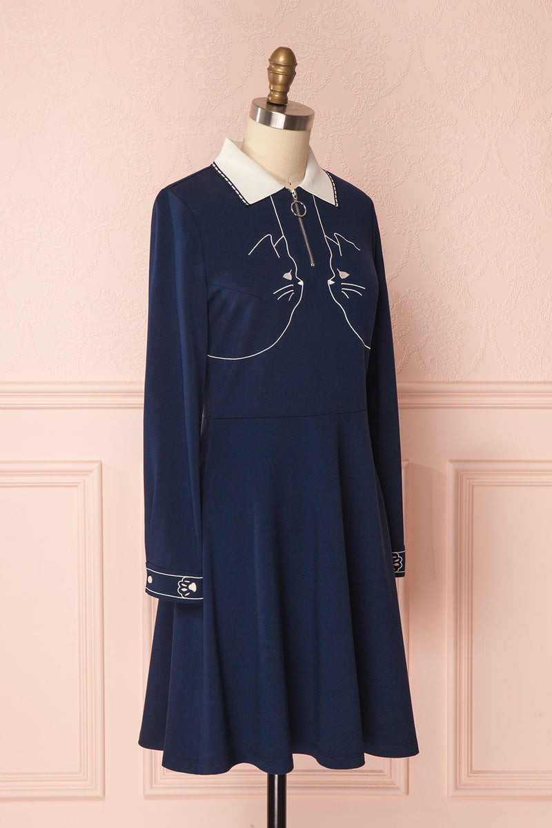 Chaoula Navy A-Line Dress w/ Cat Embroidery | Boutique 1861