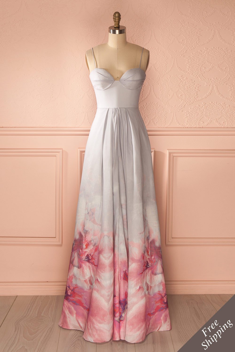 pink and gray maxi dress