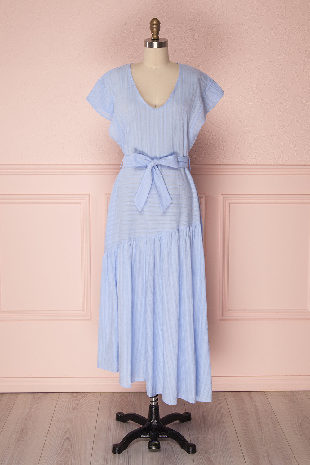 Delbine Light Blue Ruffled Dress with Belt | Boutique 1861