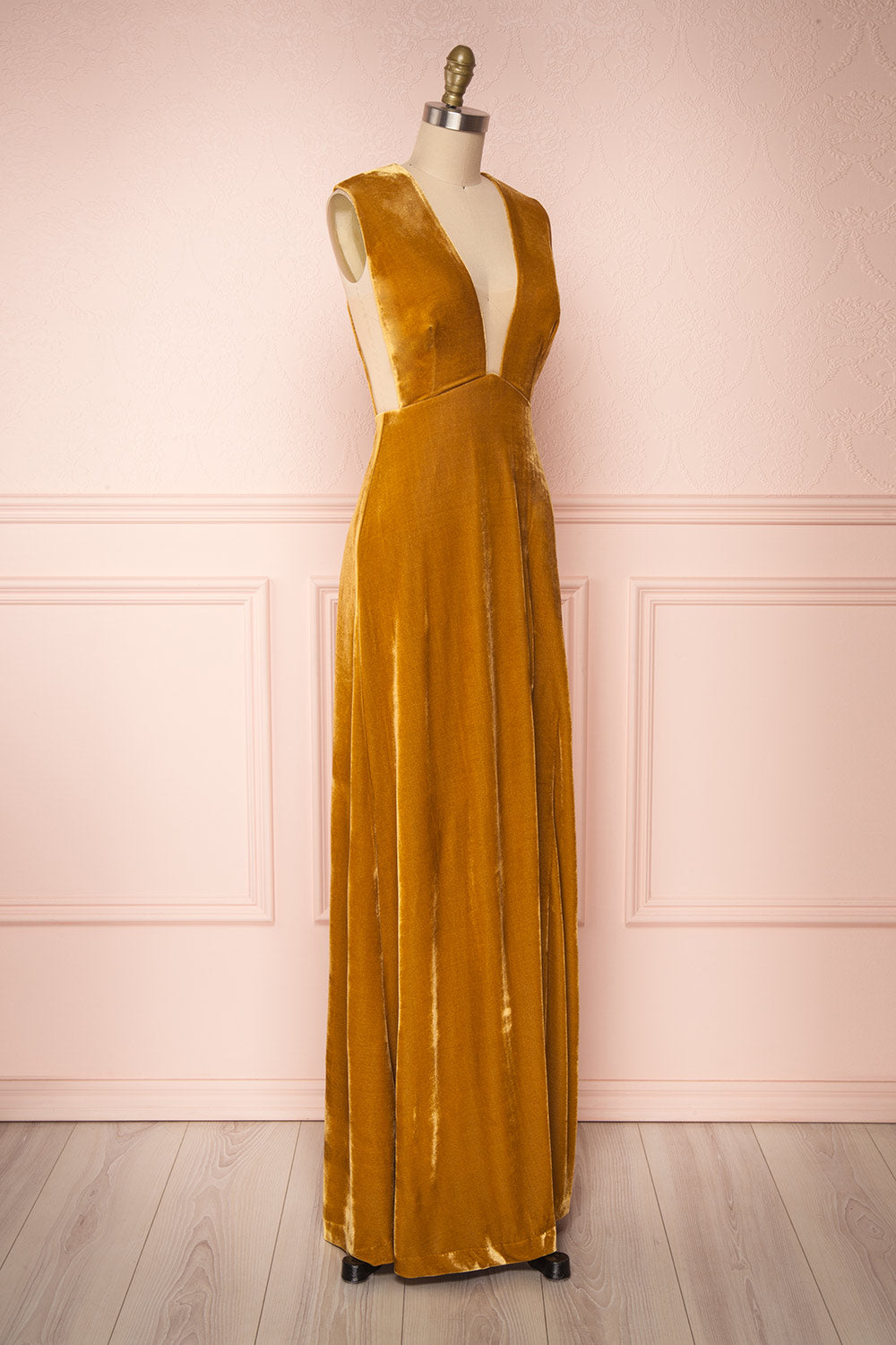 mustard velvet dress