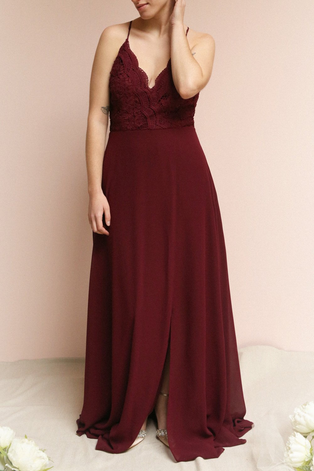 the greatest burgundy lace maxi dress