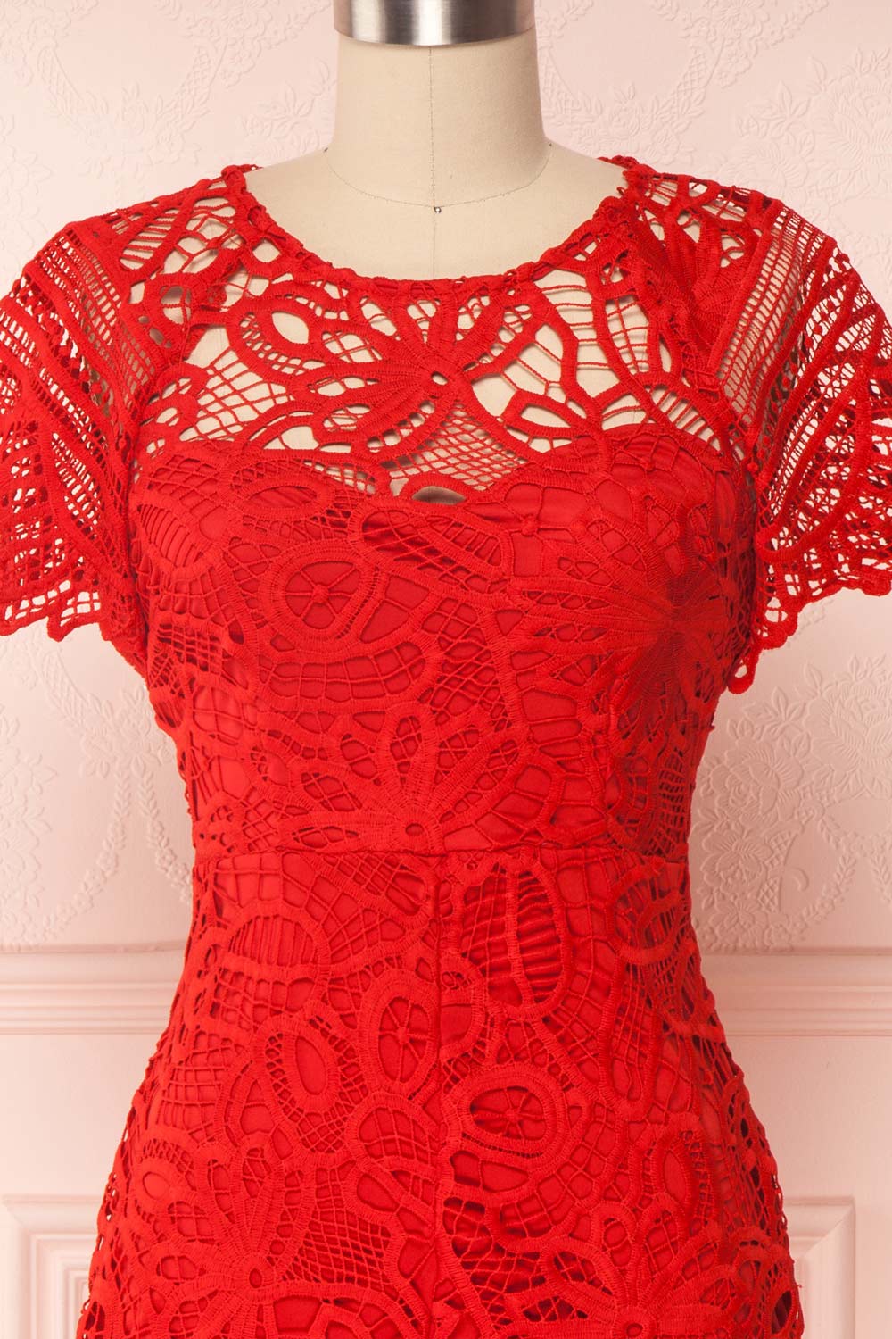 Mattea Red Crocheted Lace Fitted Cocktail Dress | Boutique 1861