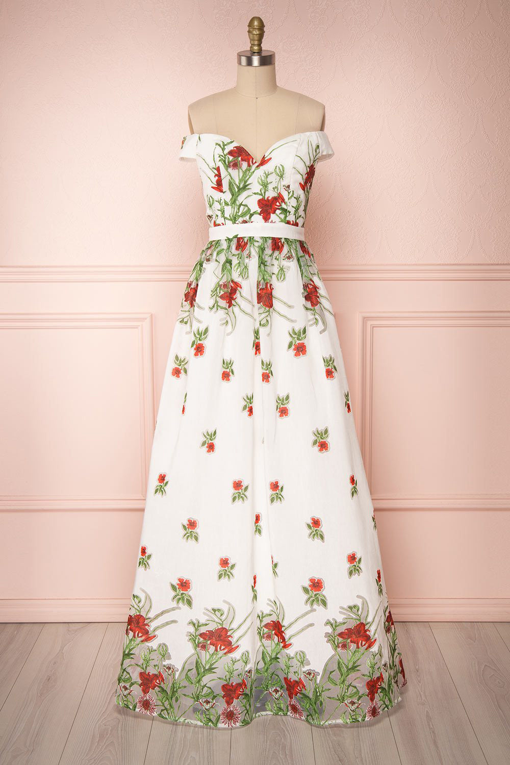 Misawa Ivory White Floral A-Line Maxi Dress | Boutique 1861
