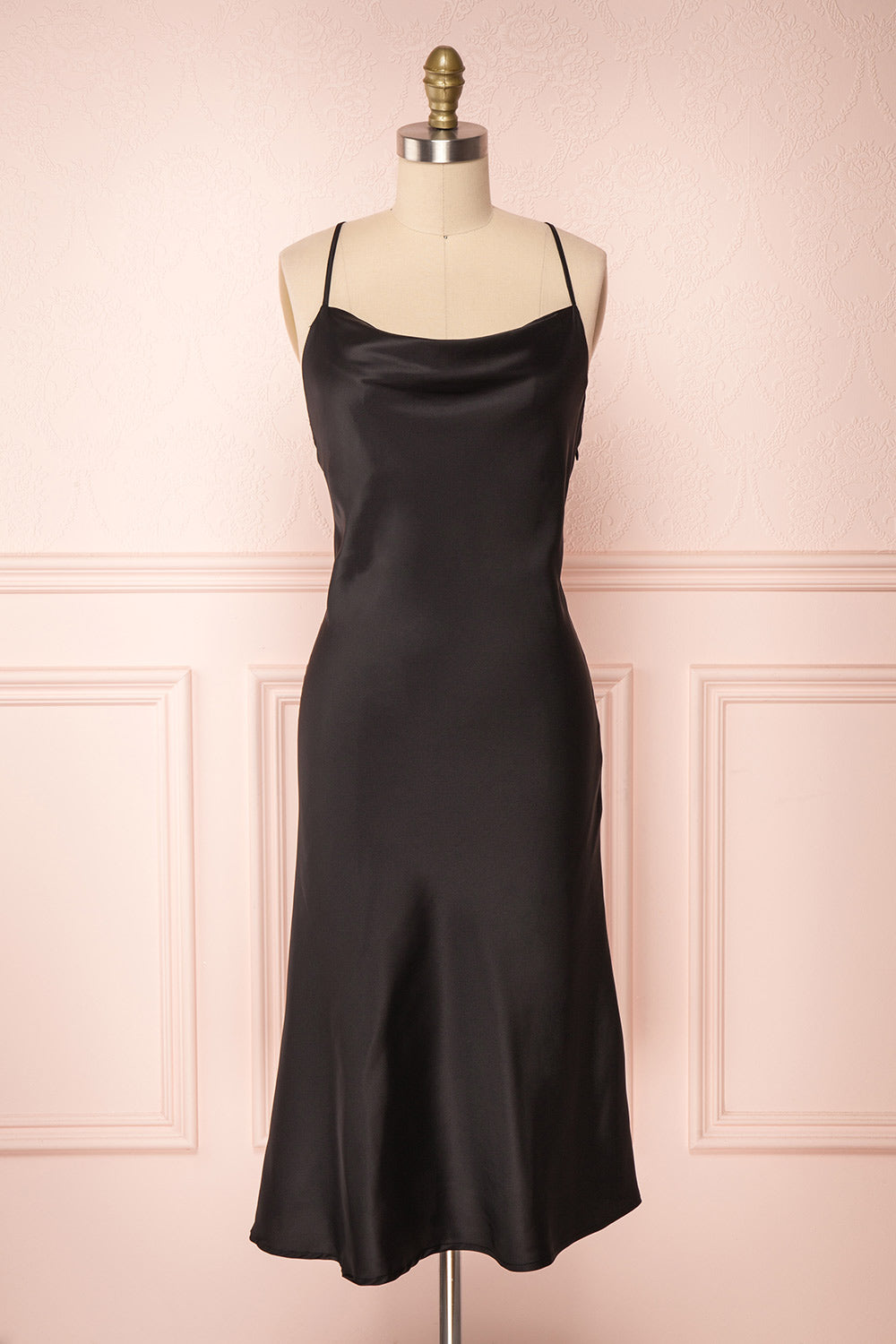 Nanihe Black Satin Midi Slip Dress | Boutique 1861