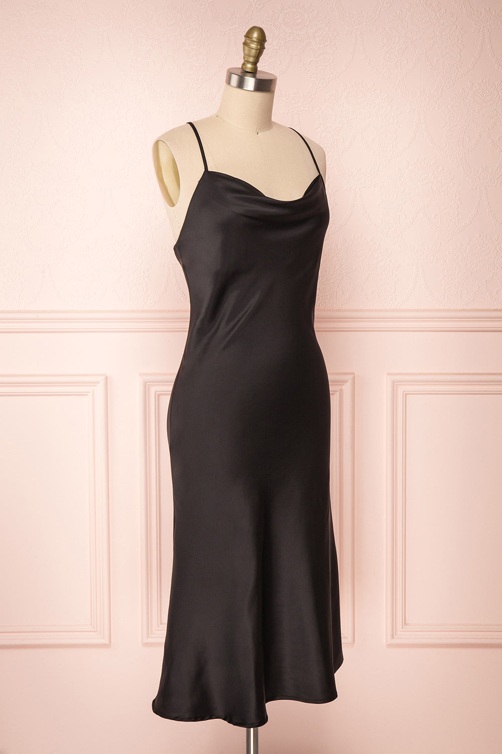 Nanihe Black Satin Midi Slip Dress | Boutique 1861