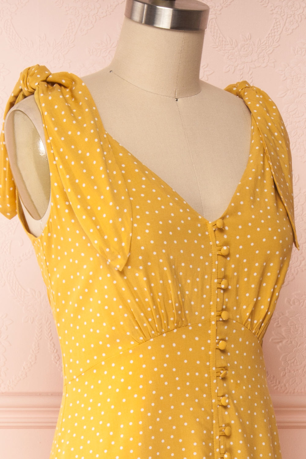 Plaucia Yellow Polka Dot A-Line Midi Dress | Boutique 1861
