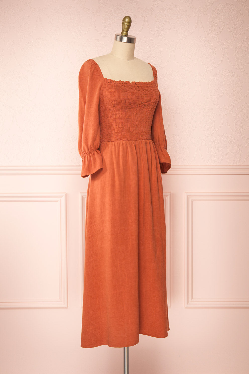 rust orange formal dress