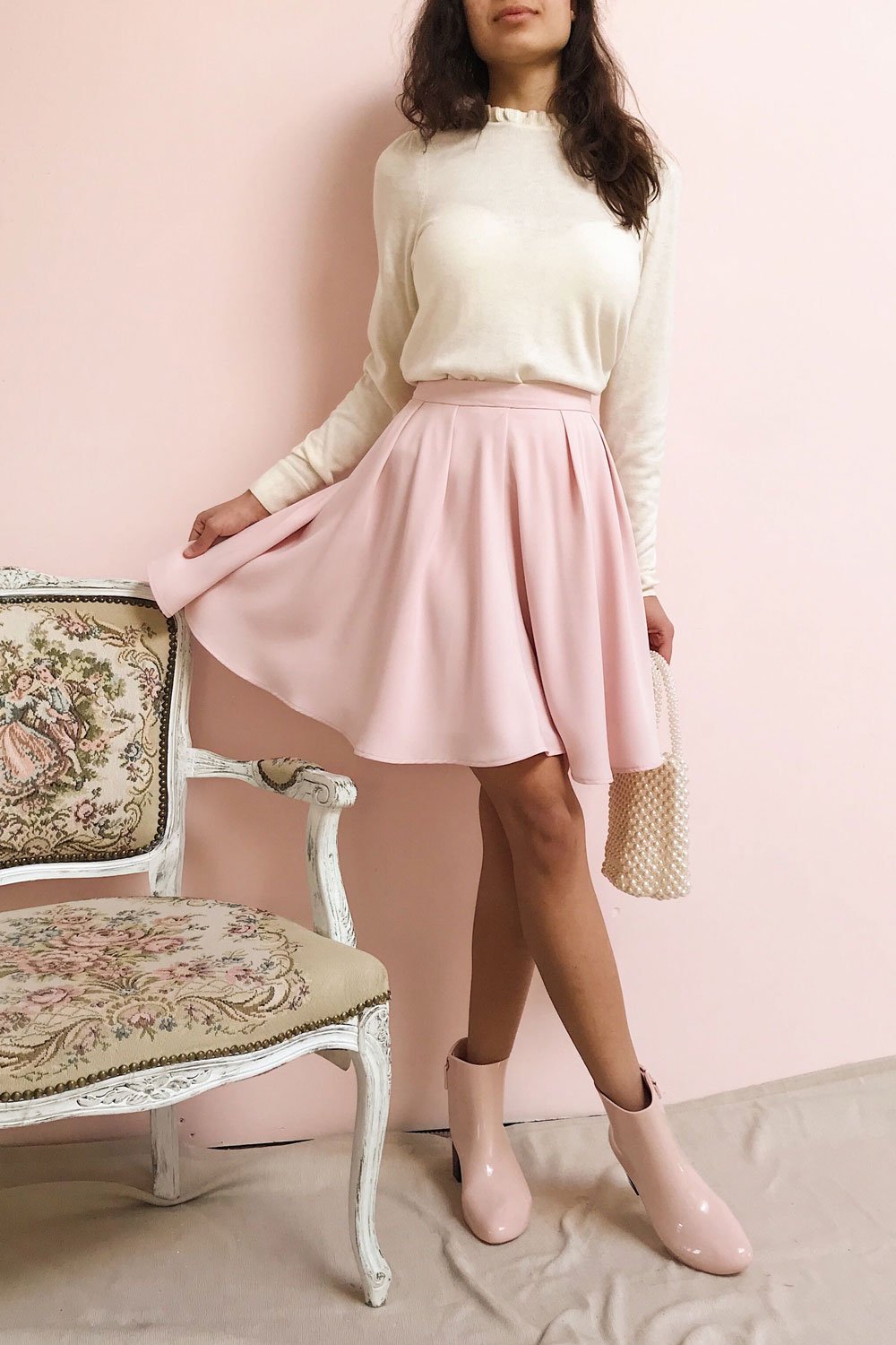 pink mini flowy skirt