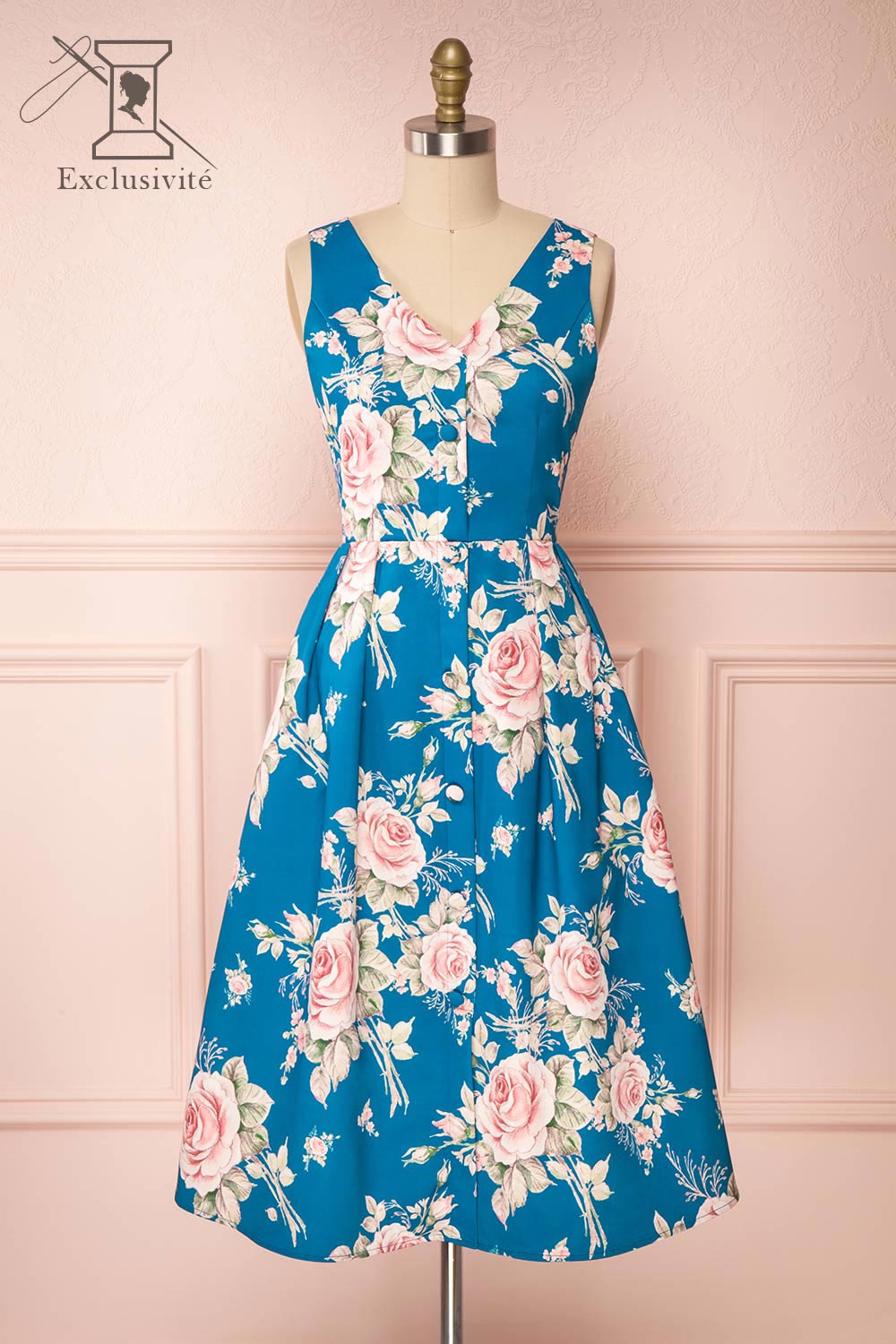teal blue midi dress