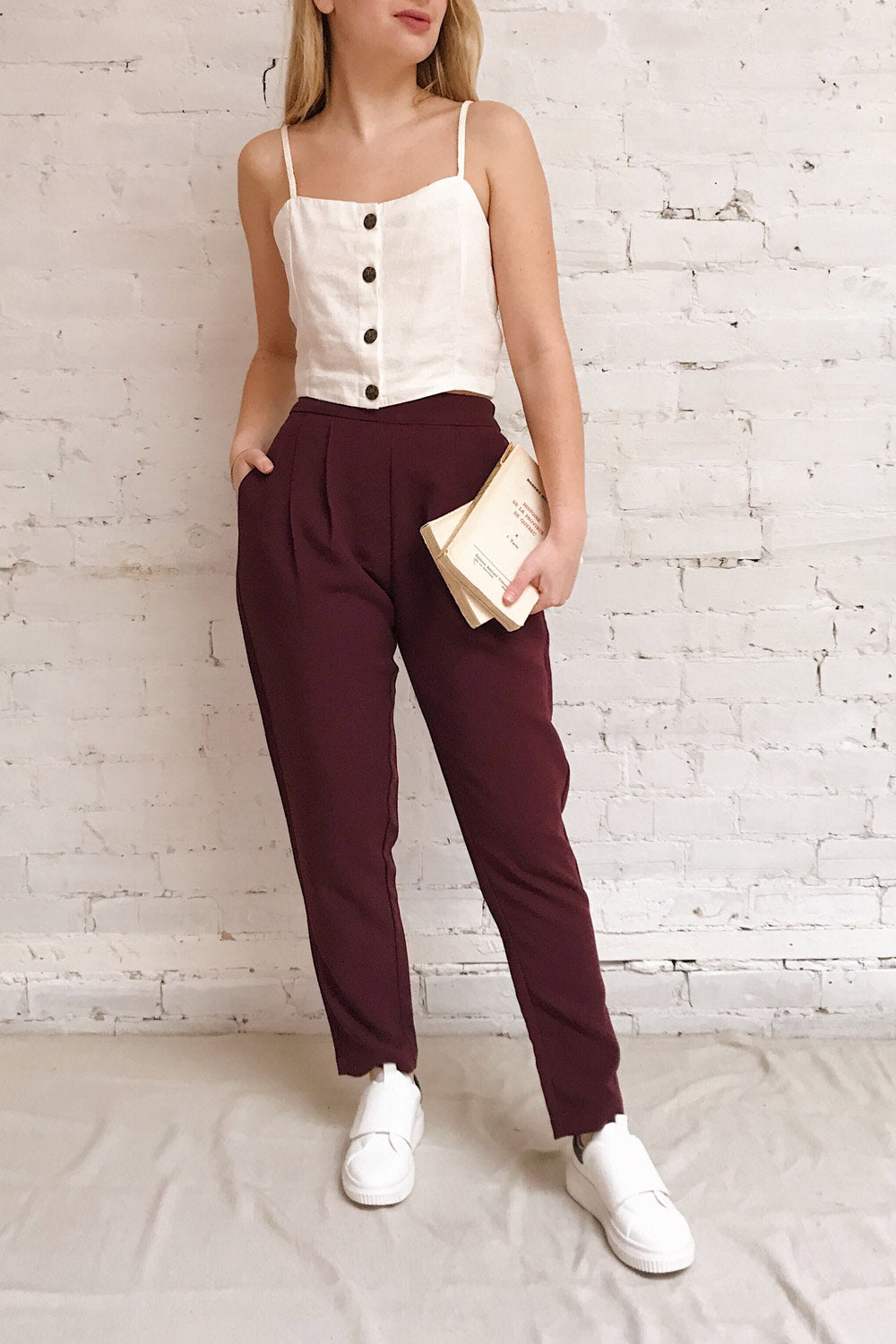 maroon high waisted pants