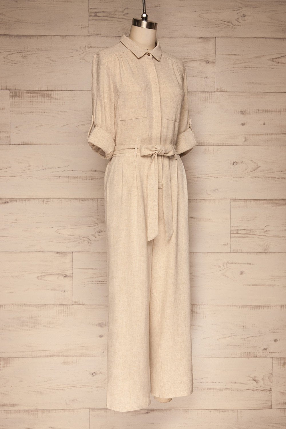 beige long sleeve jumpsuit