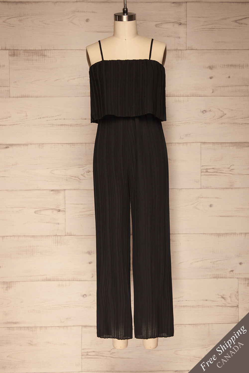 black pleated jumpsuit