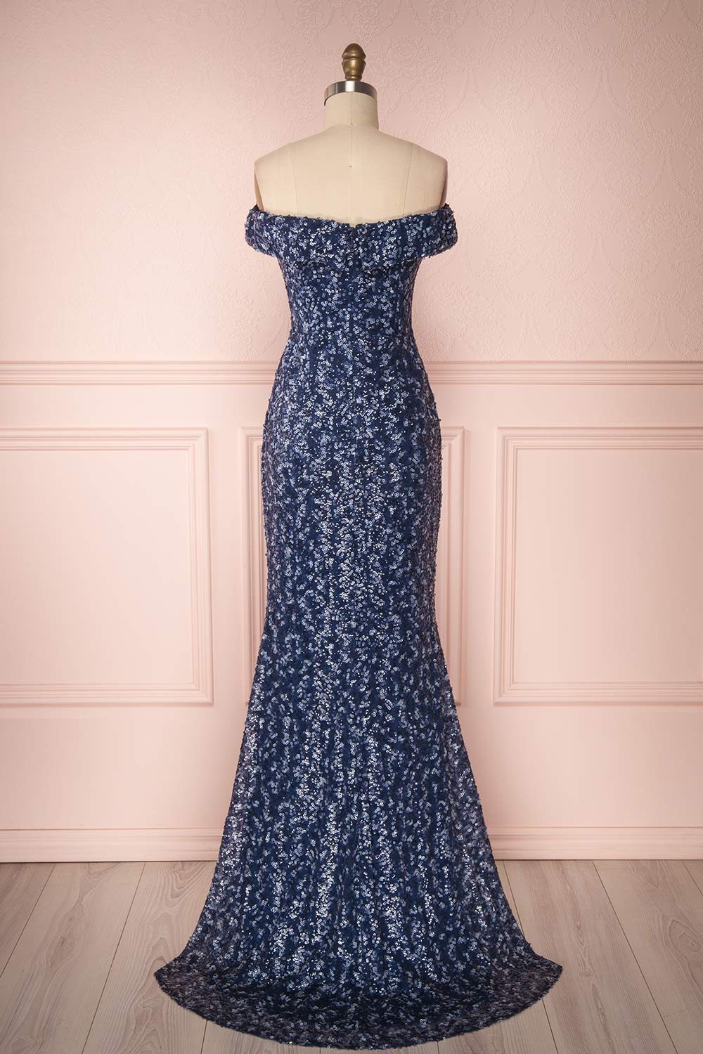 blue sequin gown