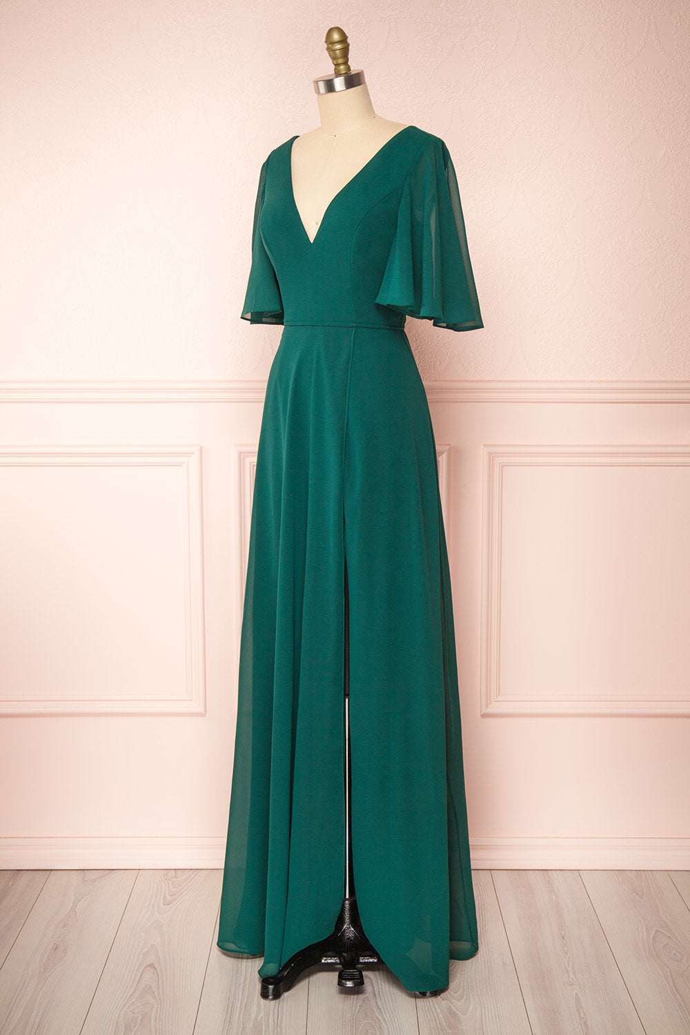 Adelphia Green V-Neck Chiffon Maxi Dress | Boutique 1861