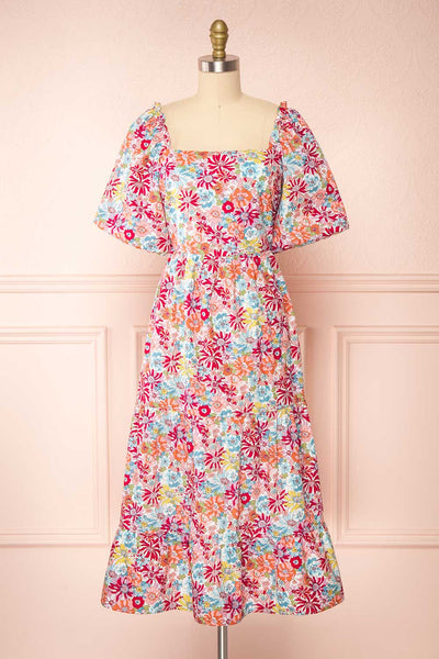 Aleit Floral Midi Dress w/ Balloon Sleeves | Boutique 1861 front view