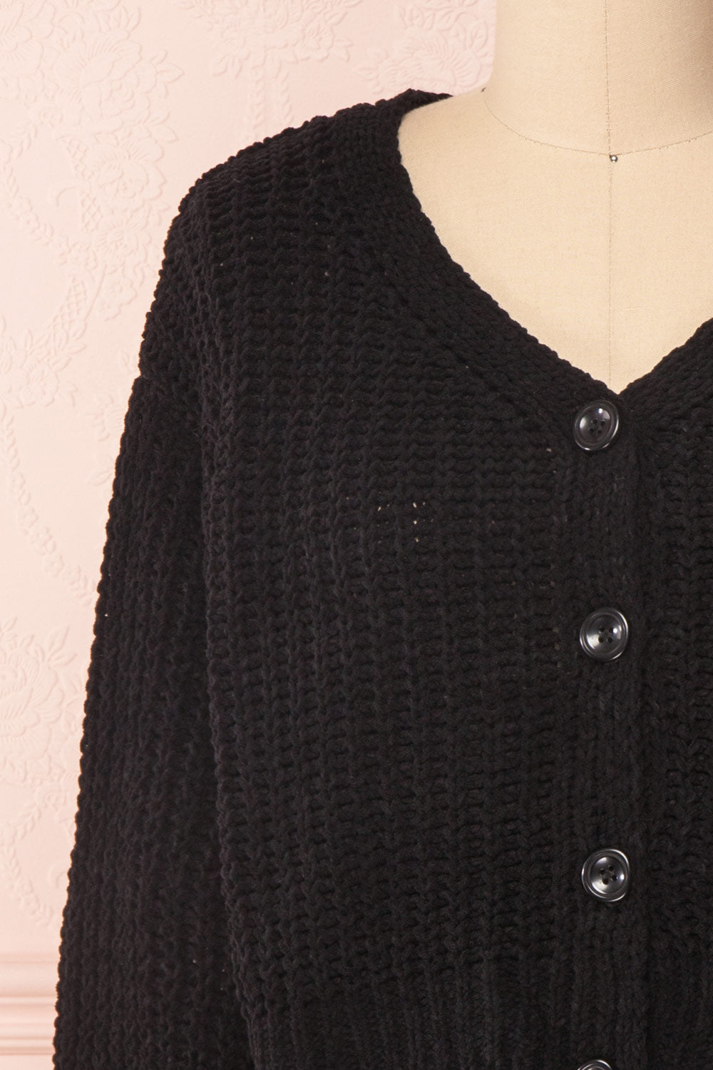 Anja Black Fuzzy Knit Button-Up Cardigan | Boutique 1861