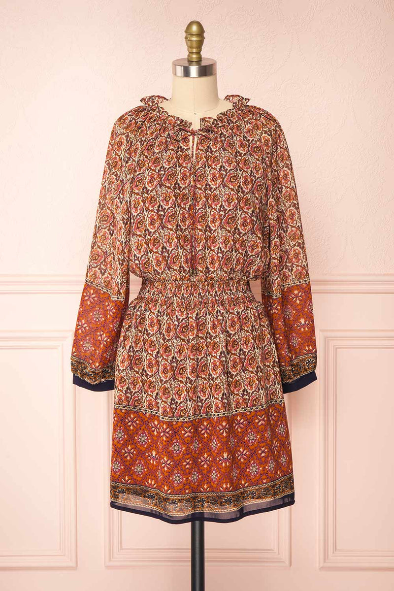 Carlota Paisley Long Sleeve Short Dress | Boutique 1861