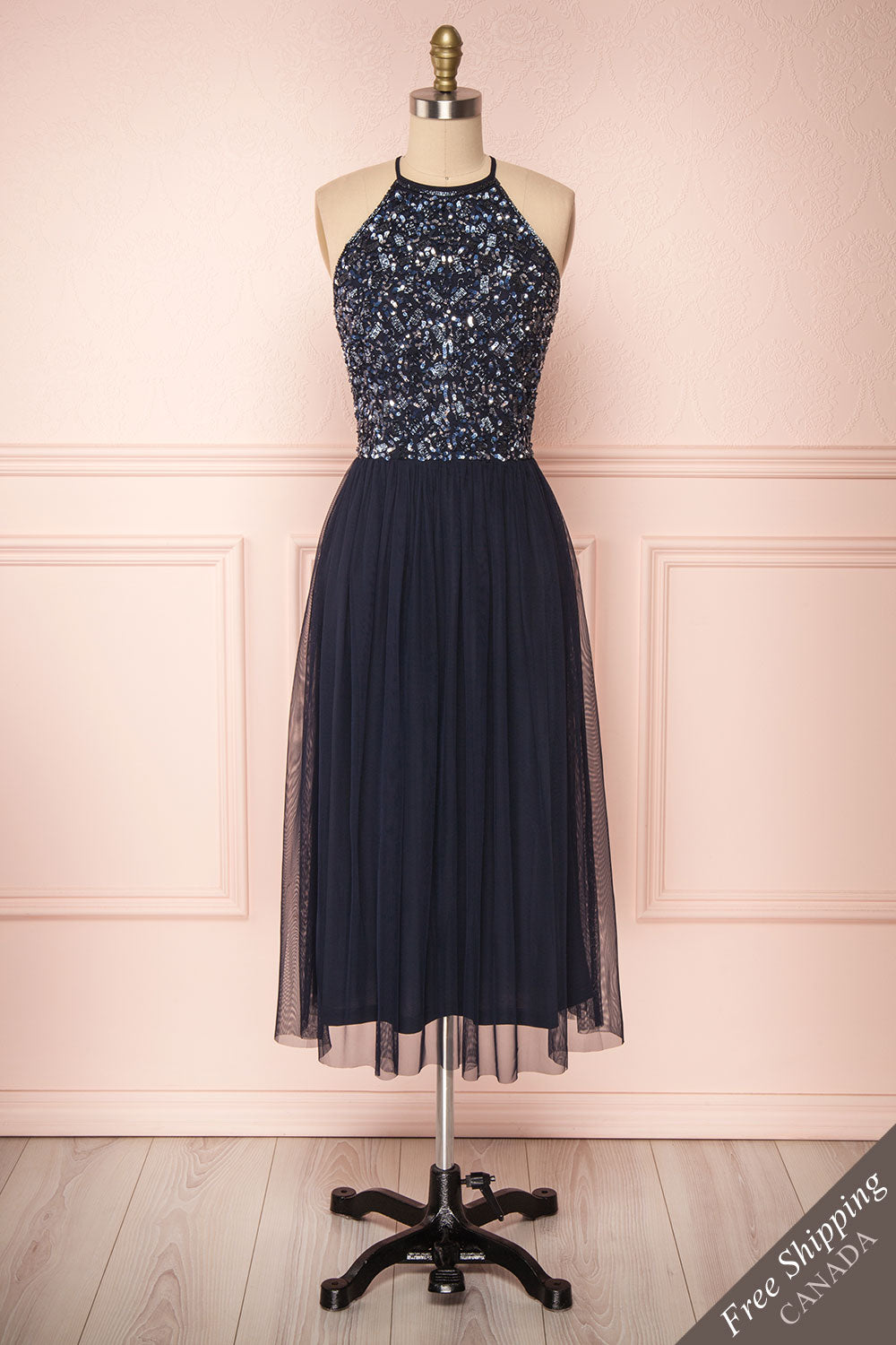 black and blue sequin dress