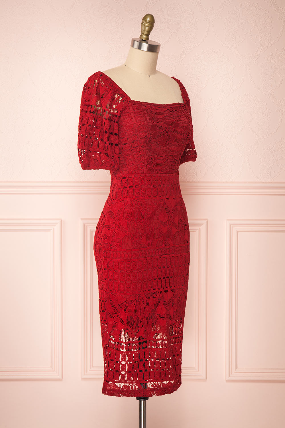 Daphnee Rouge Red Lace Fitted Cocktail Dress | Boutique 1861