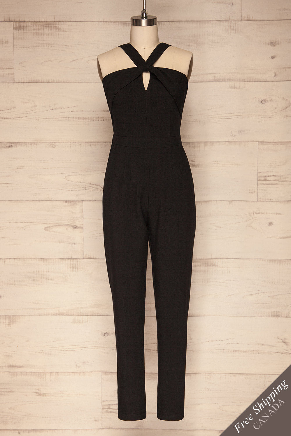 black halter jumpsuit petite