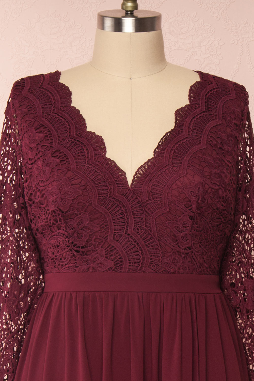 Dottina Burgundy Lace & Chiffon Plus Size Gown | Boutique 1861