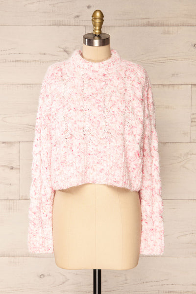 Emersin Pink Cropped Knit Sweater | La petite garçonne front view