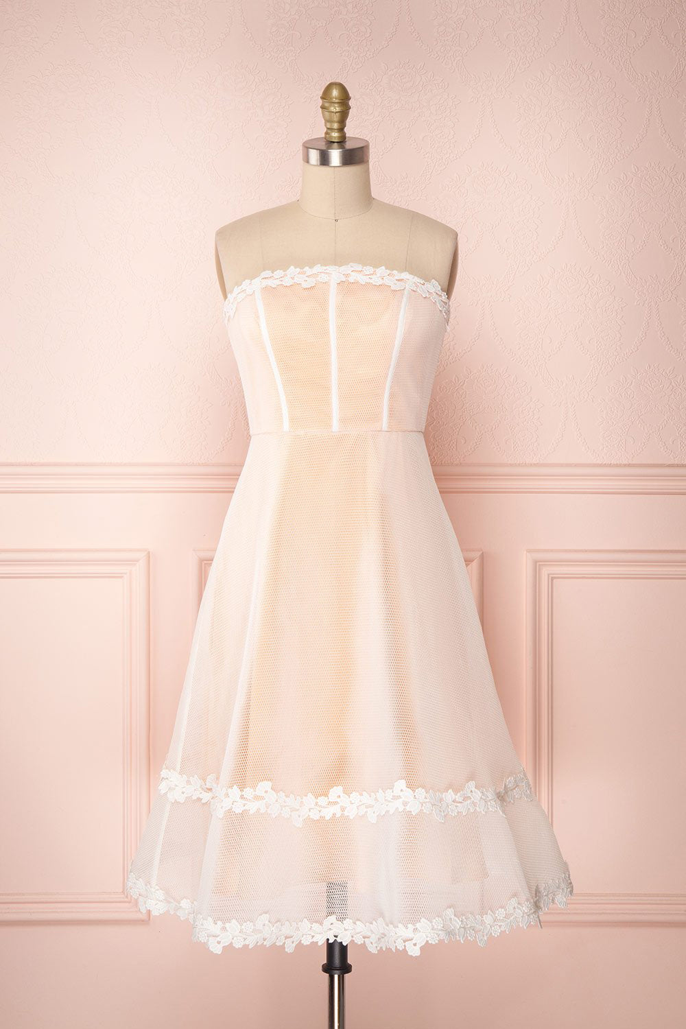 Kaely Mist White Mesh & Peach Party Dress | Boutique 1861