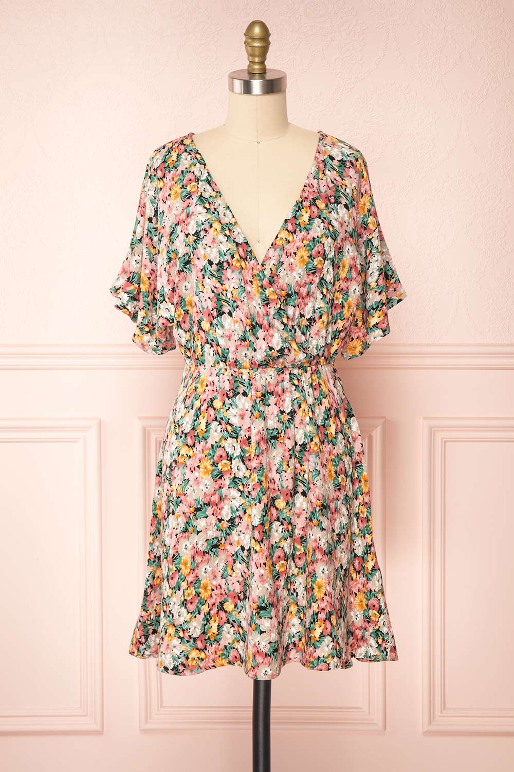 Martha Short Sleeve Wrap Neck Floral Dress | Boutique 1861