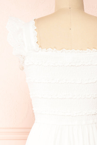 Nagone | White Midi Dress With Ruffles And Elastic Bust back close-up