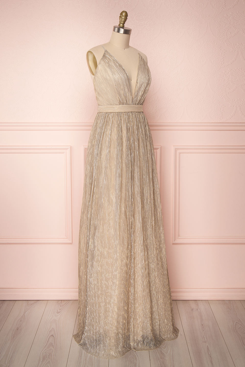 Odval Champagne Silver & Beige Shimmering Maxi Dress | Boutique 1861