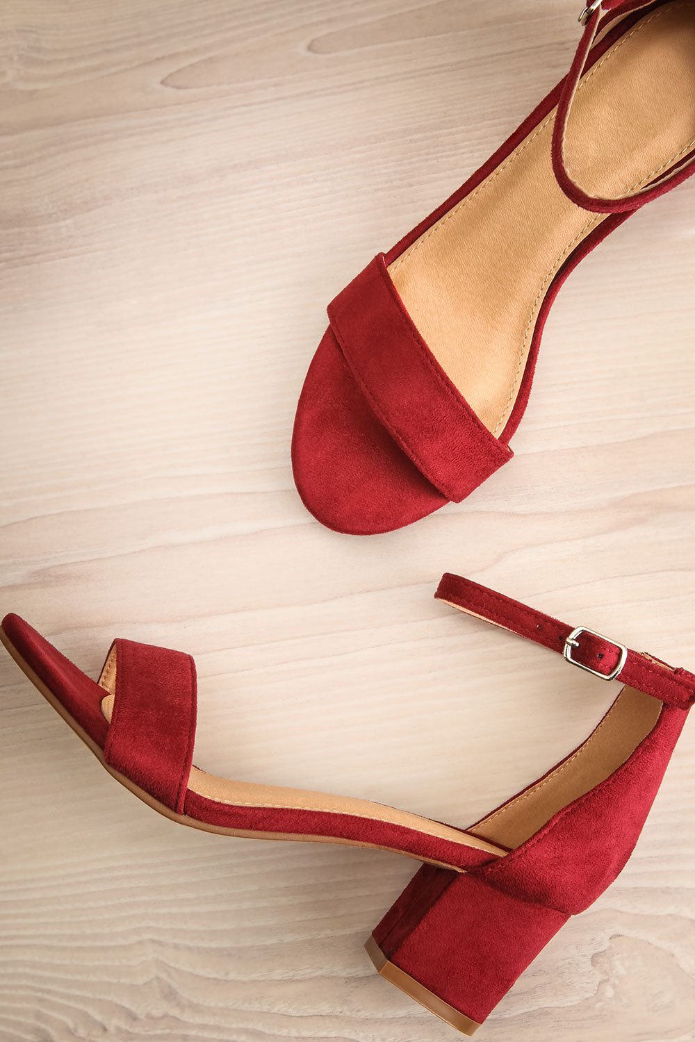 burgundy low heel sandals