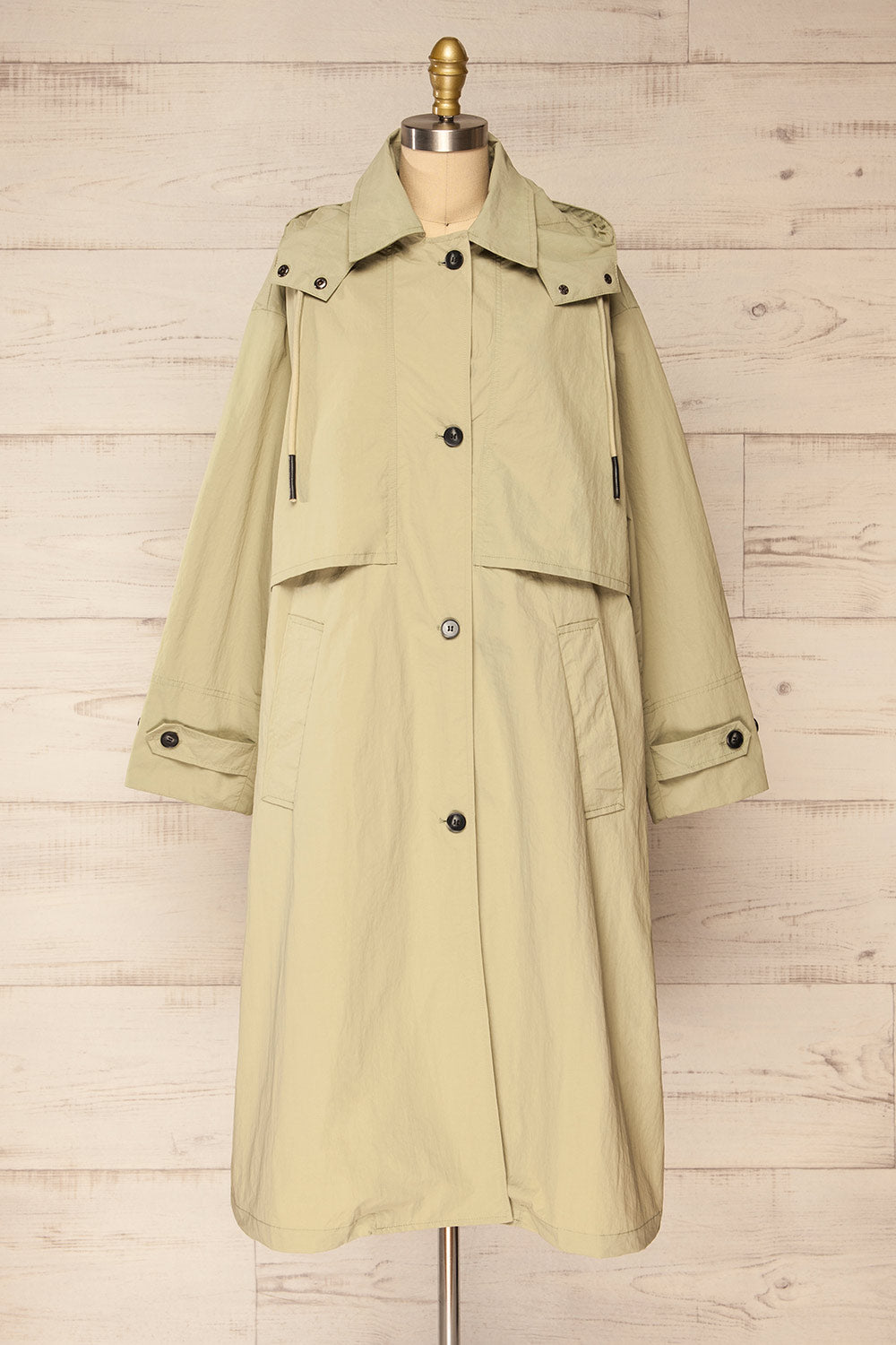 Rochester Beige Button Up Hooded Raincoat | La petite garçonne